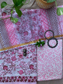 Pink-White Bagiyaan Unstitched Suit Set with Doria Dupatta