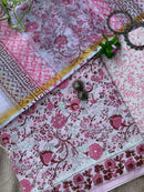 Pink-White Bagiyaan Unstitched Suit Set with Doria Dupatta