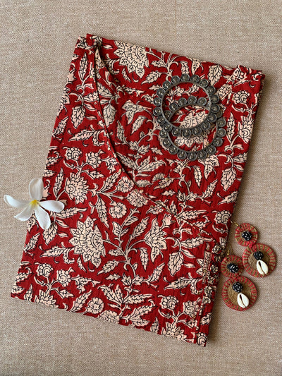 Maroon Bagru Angrakha Cotton Kurta-S, XL, XXL