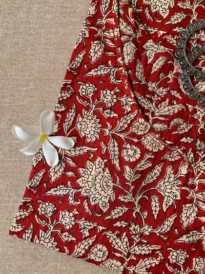 Maroon Bagru Angrakha Cotton Kurta-S, XL, XXL
