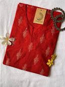 Red Handcrafted Ikat Cotton Kurta - M