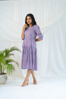 Lavender Hand Block Printed Pineapple Laced Dress