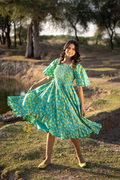 Sea Green ‘Serene’ Tiered Cotton Dress