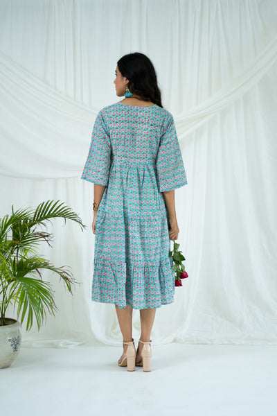 Blue Boota Tiered Cotton Dress