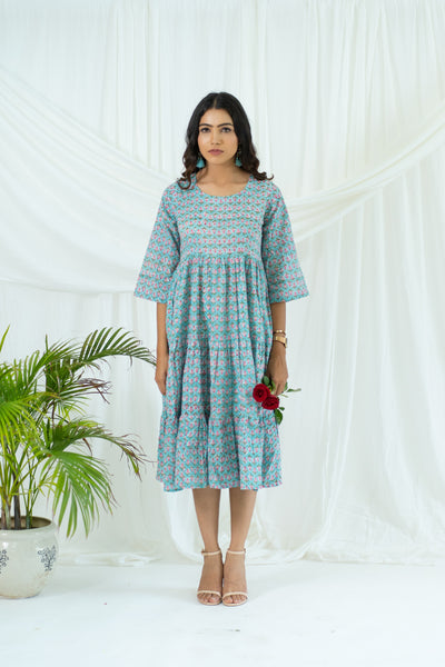 Blue Boota Tiered Cotton Dress