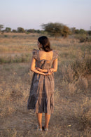 Grey ‘Glory’ Striped Tiered Cotton Dress