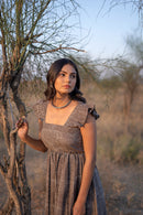 Grey ‘Glory’ Striped Tiered Cotton Dress