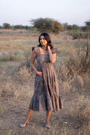 Grey ‘Glory’ Striped Tiered Cotton Dress