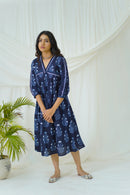 Hand Block Printed Indigo Cotton dress