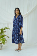 Hand Block Printed Indigo Cotton dress