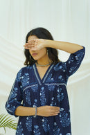 Hand Block Printed Indigo Cotton dress