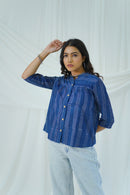 Hand Block Printed Indigo Dabu Striped Shirt