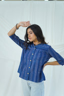 Hand Block Printed Indigo Dabu Striped Shirt