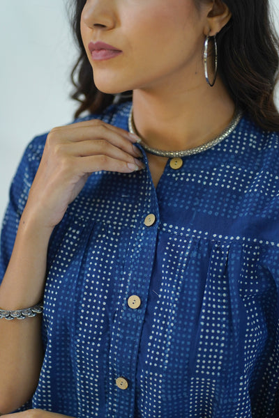 Hand Block Printed Indigo Dabu Striped Shirt