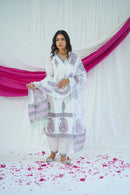 White 'Noori' Mughal Hand Block Printed Cotton Kurta Set with Dupatta