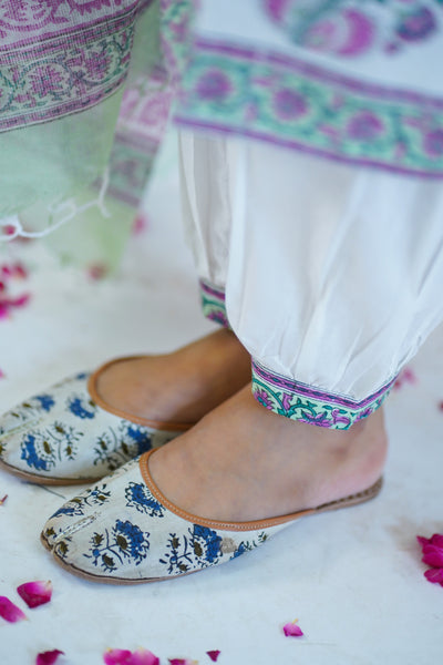 White 'Noori' Mughal Hand Block Printed Cotton Kurta Set with Dupatta