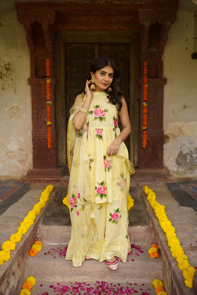 Hand Painted Yellow Sharara Set