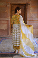 Mughal Hand Block Printed Yellow White suit set