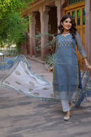 Blue Hand Block Printed Kota Doriya Suit Set