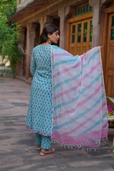 "Amora" Sky Blue Cotton Suit Set- XS