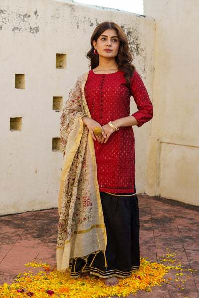 Red Sitara Chanderi Sharara Set