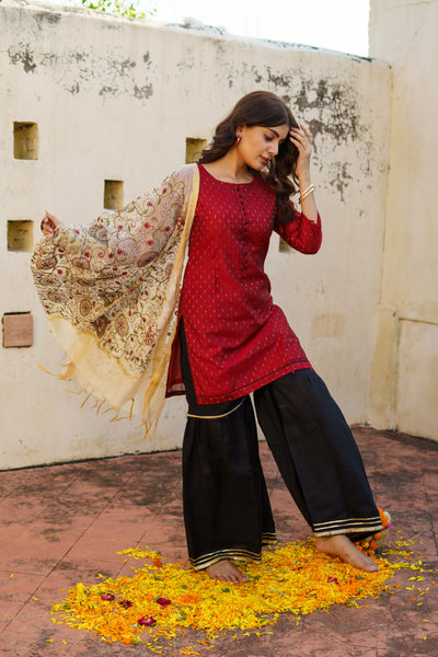 Red Sitara Chanderi Sharara Set