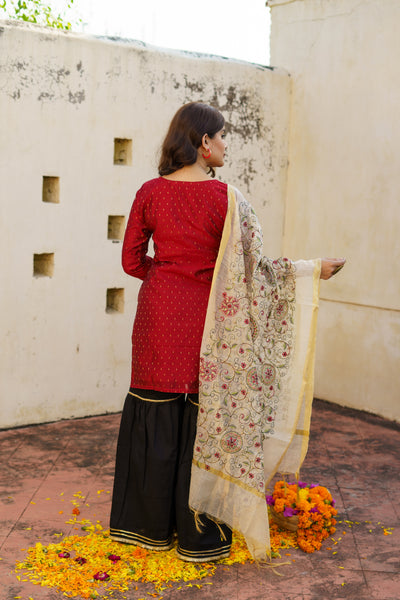 Red Sitara Chanderi Sharara Set