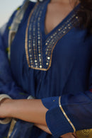 Hand Painted Blue Chanderi Suit Set