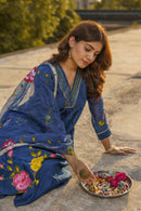 Hand Painted Blue Chanderi Suit Set