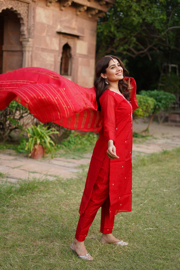 Buy Rose Red Chanderi Silk Party Wear Patiala Suit | Punjabi Patiala Suits