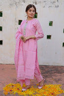 "Jashn" Hand Embroidered Pink Kurta set (3 pc)