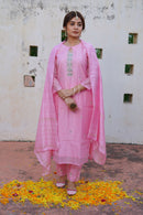 "Jashn" Hand Embroidered Pink Kurta set (3 pc)