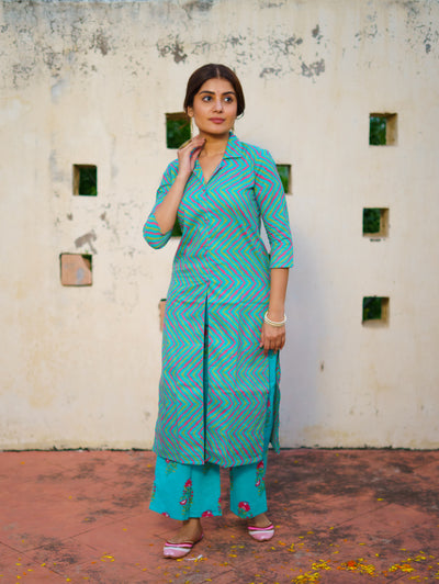 "Leher" Blue Cotton Kurta Set - 2pc