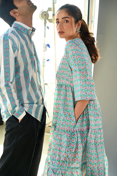 Blue Boota Cotton Dress & Shirt Combo