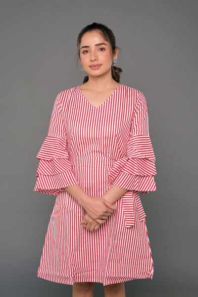 White & Red 'Spectacular' Striped Cotton Dress