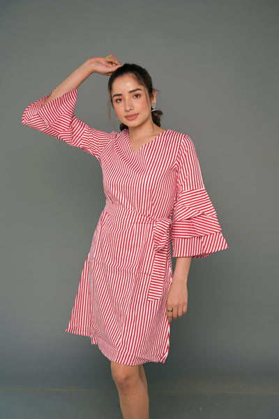 White & Red 'Spectacular' Striped Cotton Dress