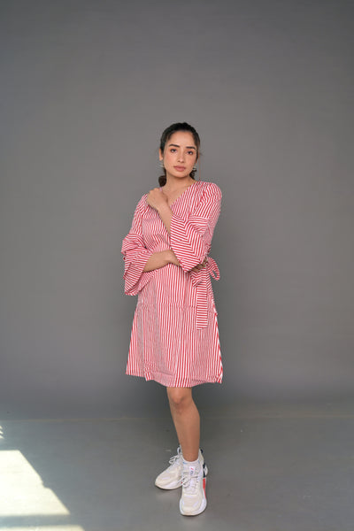 White & Red 'Spectacular' Striped Cotton Dress