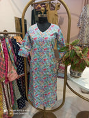 Blue Pink Jaal Angrakha Cotton Kurta - S